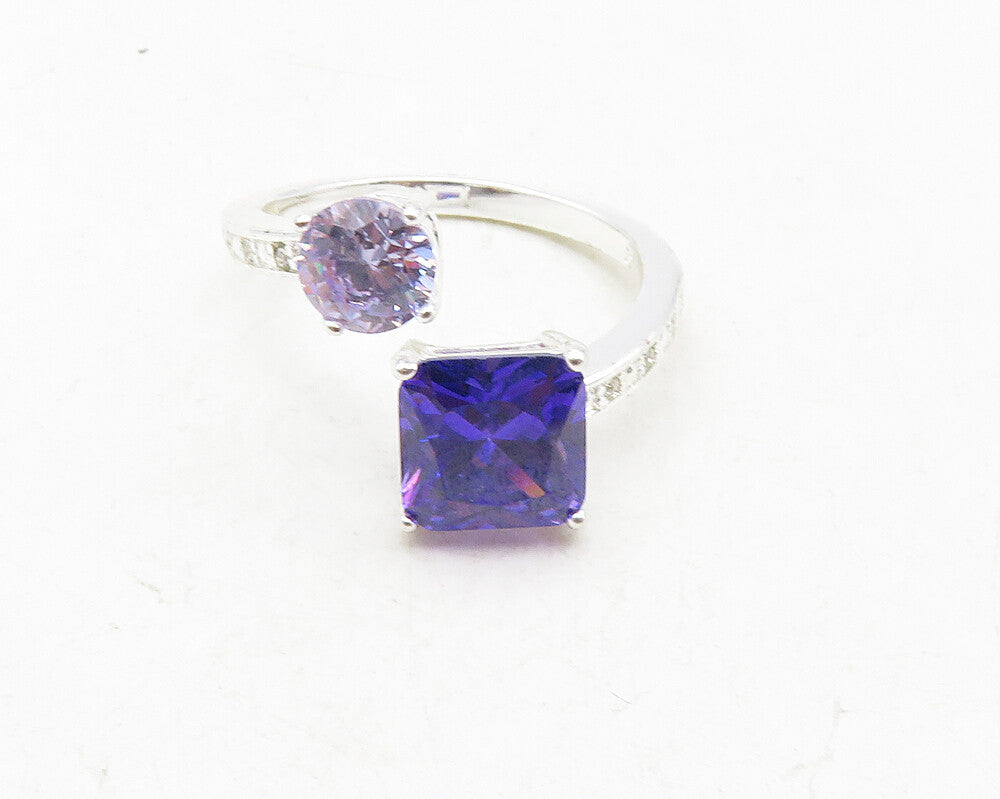 925 Sterling Silver  Purple Cubic Zirconia Bypass Band Ring Sz 8.5  RG9959