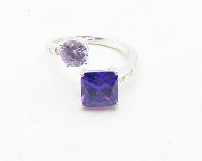 925 Sterling Silver  Purple Cubic Zirconia Bypass Band Ring Sz 8.5  RG9959