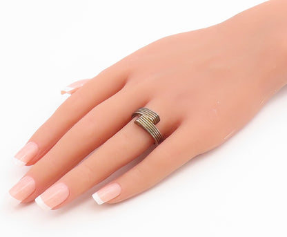 925 Sterling Silver Vintage Ring Classic Grooved Bypass Band  Sz 8.5  RG36770