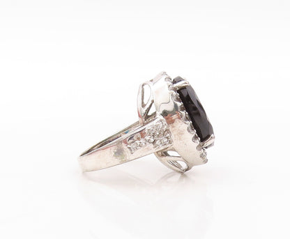 925 Sterling Silver Vintage Ring Oval Cut Spinel Halo CZ Inlay  Sz 7  RG30696