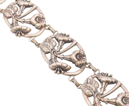 925 Sterling Silver Vintage Bracelet DANECRAFT Dark Tone Floral Cutout  BT11341