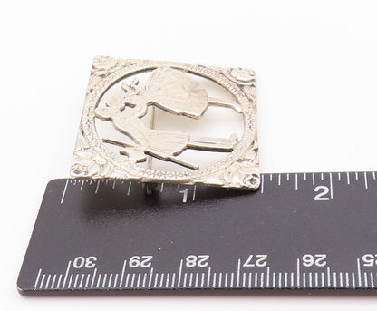 925 Sterling Silver Vintage Brooch Floral Framed Kissing Couple  BP11641