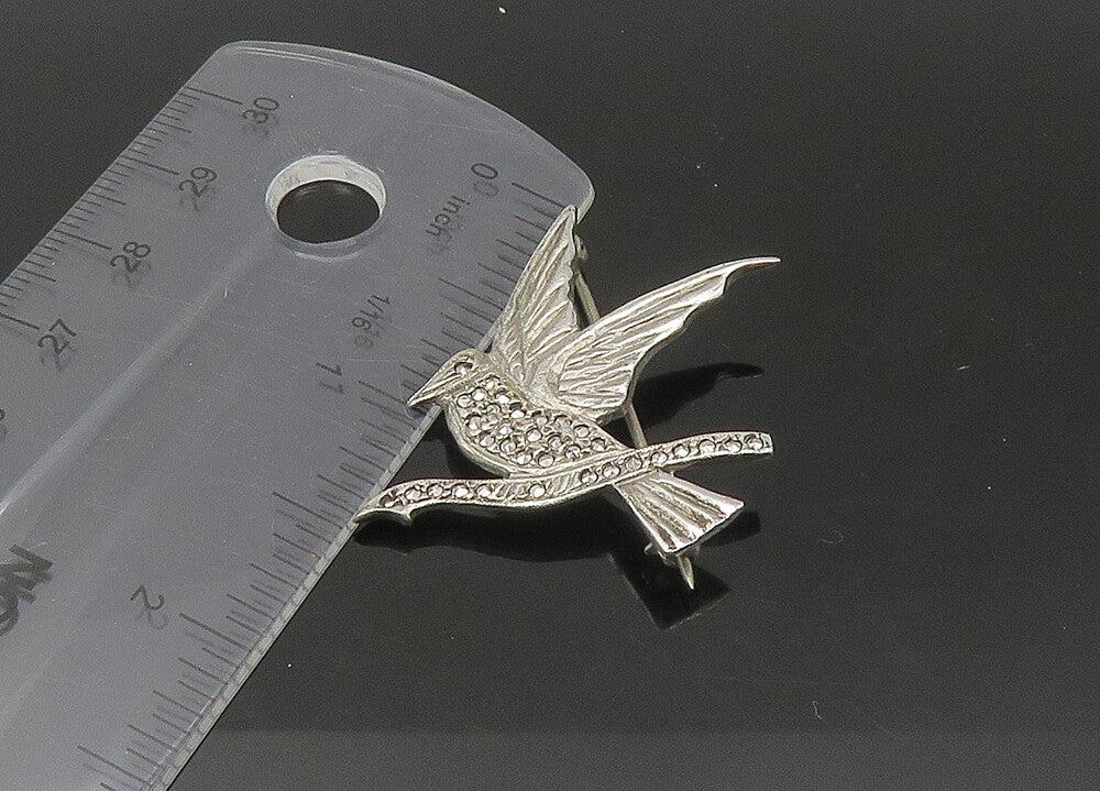 925 Sterling Silver  Vintage Sparkling Hummingbird On Branch Brooch Pin BP8722