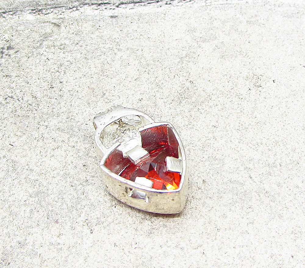 925 Sterling Silver  Faceted Red Garnet Triangular Slider Pendant  PT1578