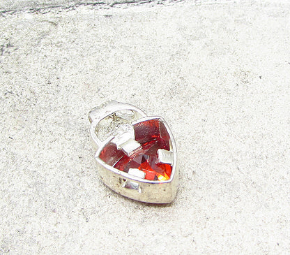 925 Sterling Silver  Faceted Red Garnet Triangular Slider Pendant  PT1578