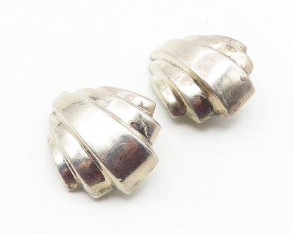 925 Sterling Silver  Vintage Shiny Graduated Dome Non Pierce Earrings  EG5794