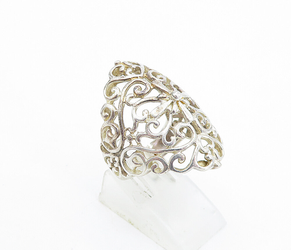 925 Sterling Silver  Vintage Shiny Love Heart Swirl Band Ring Sz 6.5  RG5578