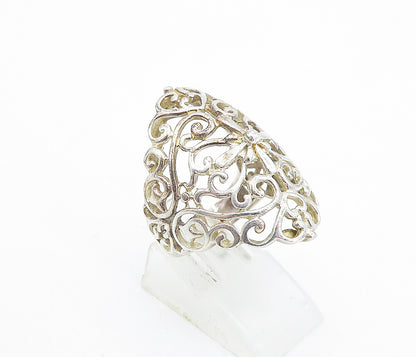 925 Sterling Silver  Vintage Shiny Love Heart Swirl Band Ring Sz 6.5  RG5578