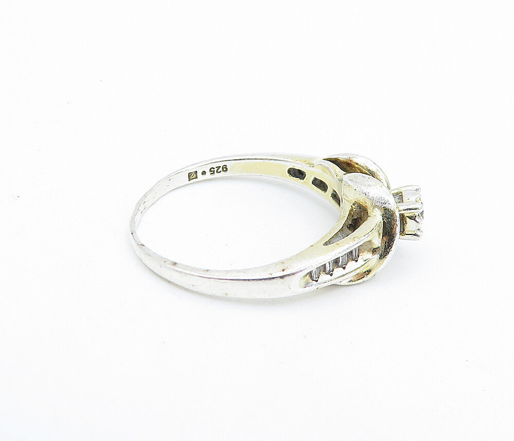 DESIGNER 925 Silver  Vintage Genuine Diamonds Solitaire Ring Sz 9  RG7692