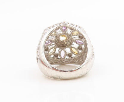 925 Sterling Silver Vintage Ring Amethyst & Citrine Floral Band  Sz 6  RG36157