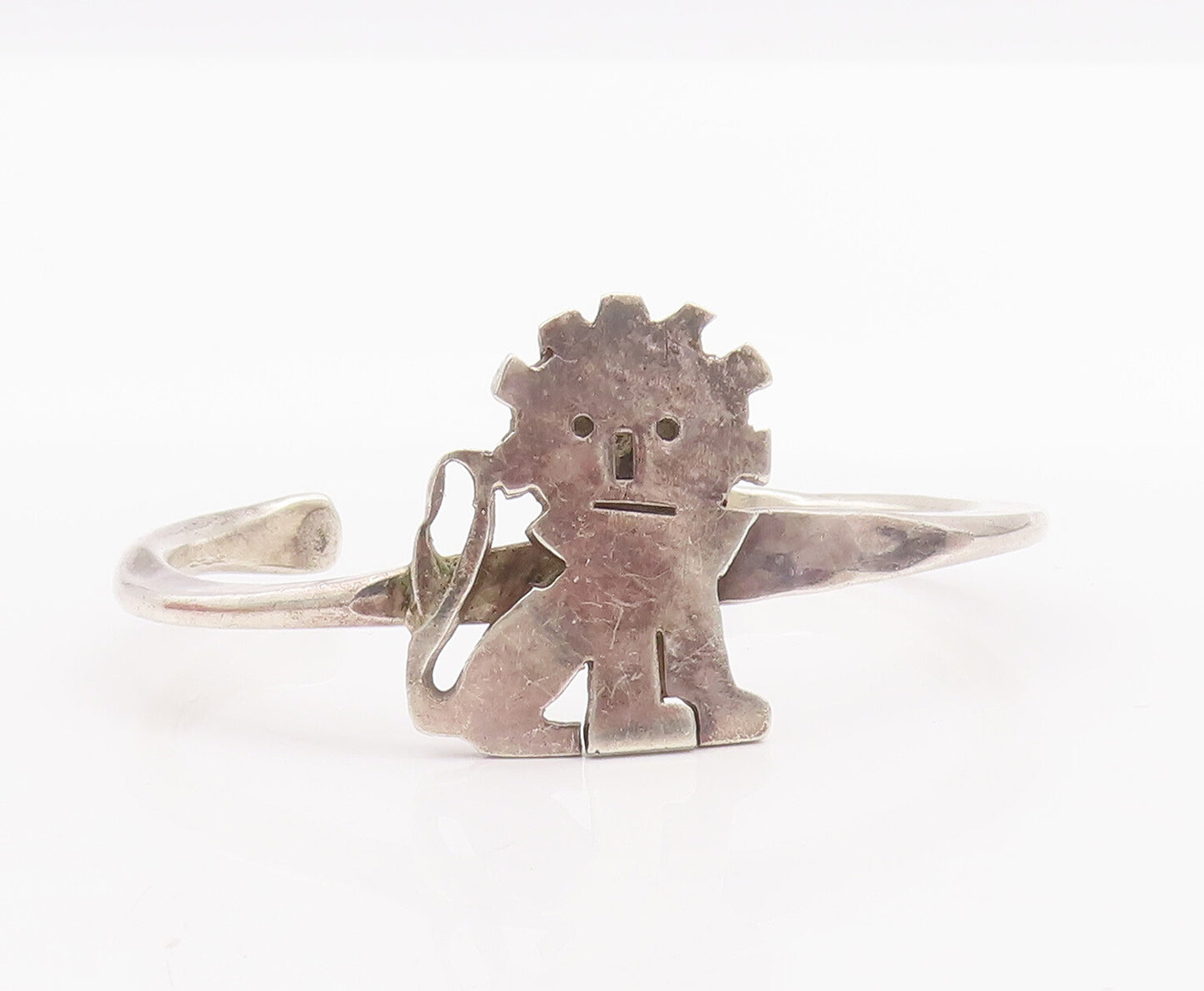 925 Sterling Silver Vintage Bracelet Minimalist Carved Sitting Baby Lion BT10343