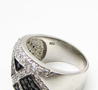925 Sterling Silver  Sapphire & White Cubic Zirconia Band Ring Sz 6.5  RG2797