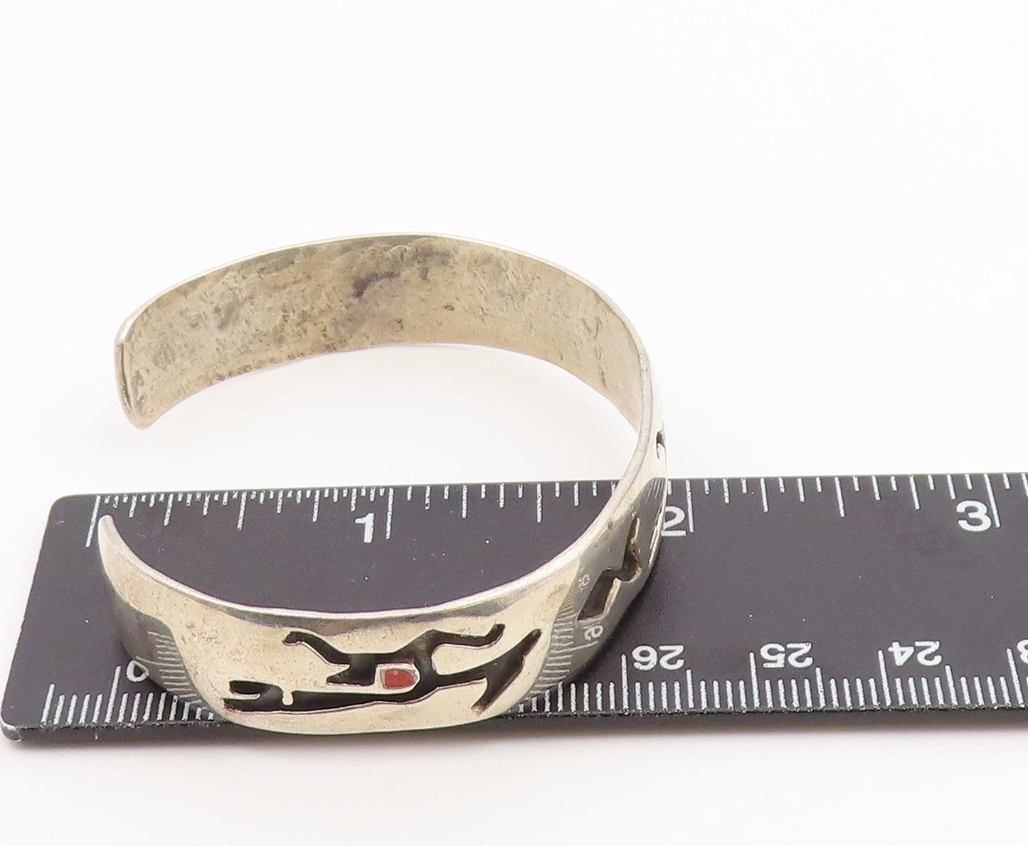 925 Sterling Silver Vintage Bracelet SOUTHWESTERN Antelope Motif Cuff  BT12144