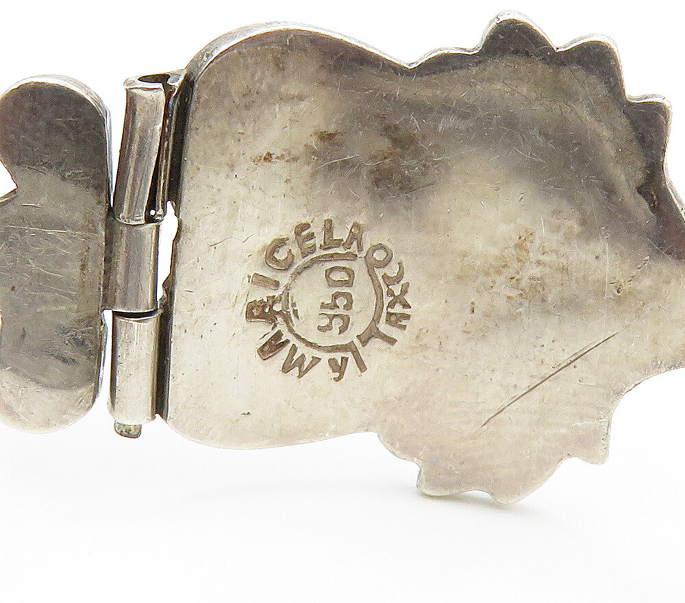 MARICELA TAXCO 925 Silver  Vintage Love Heart Hinge Chain Bracelet  BT6343