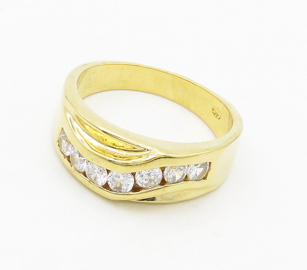 925 Sterling Silver  Shiny Cubic Zirconia Gold Plated Band Ring Sz 9  RG15905