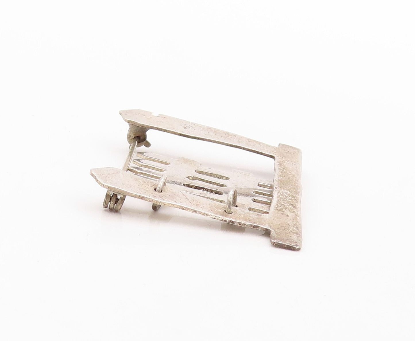 925 Sterling Silver Vintage Brooch Pin Solid Cutout Fenced Gate (OPENS)  BP11285