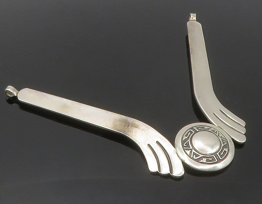 925 Sterling Silver Vintage Greek Key Detail Shiny Smooth Pendant PT9821
