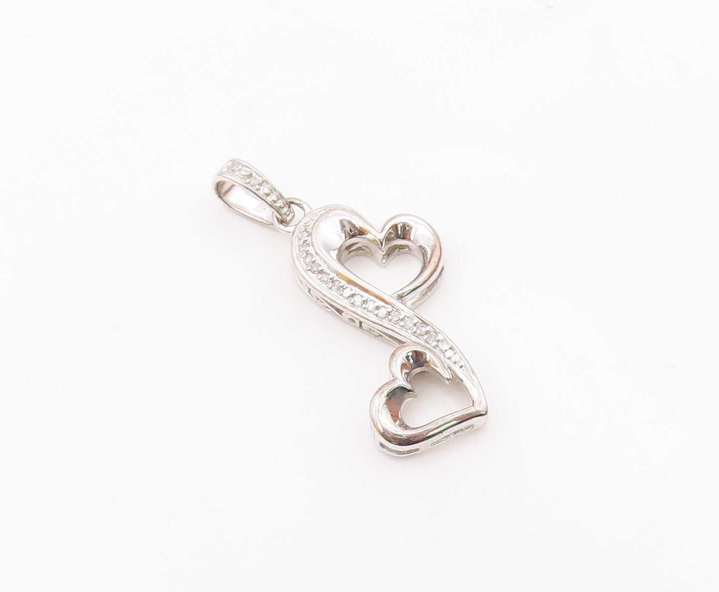 925 Silver  Vintage Genuine Diamonds Floating Love Hearts Pendant  PT21169