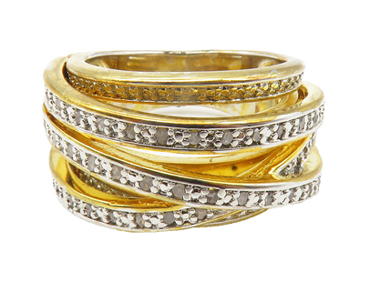 925 Sterling Silver  Genuine Diamonds Gold Plated Split Band Ring Sz 7 RG11714