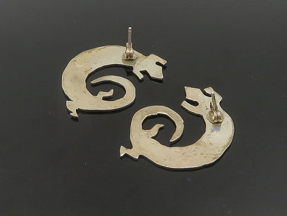 925 Sterling Silver Vintage Etched Coiled Lizard Drop Earrings EG11674