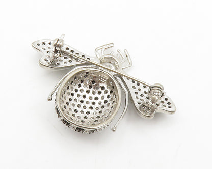 925 Sterling Silver  Cubic Zirconia & Black Hematite Fly Brooch Pin  BP5255