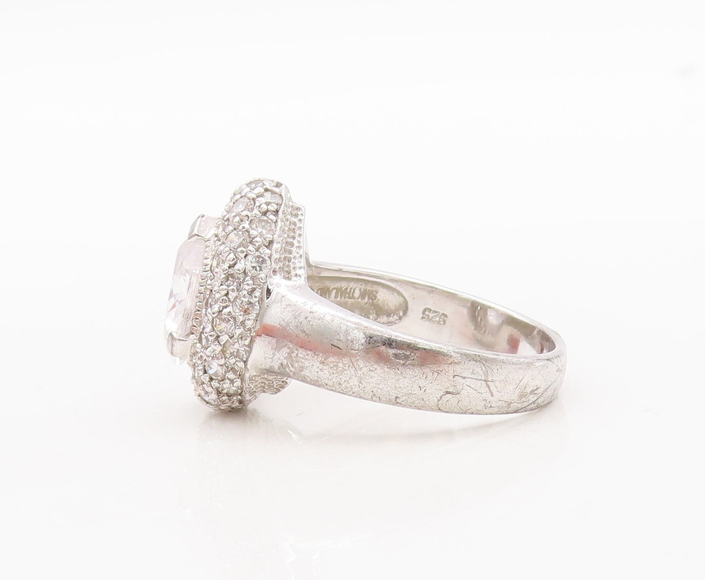925 Sterling Silver Vintage Ring Drop Cut Topaz Beaded Frame  Sz 9   RG29812