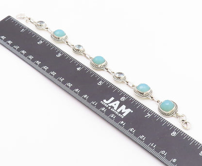 925 Sterling Silver  Aqua Chalcedony & Topaz Shiny Twist Chain Bracelet BT3635