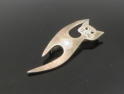 MEXICO 925 Sterling Silver  Vintage Modernist Cat Motif Brooch Pin  BP9310