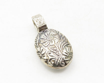 925 Sterling Silver  Vintage Cabochon Howlite Floral Design Pendant  PT9866