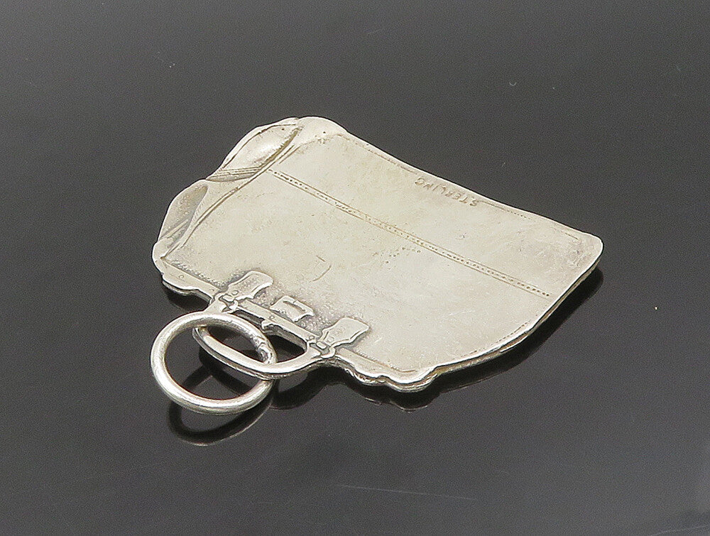 925 Sterling Silver  Vintage Etched Travel Duffle Bag Flat Pendant  PT20163