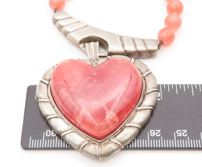 925 Silver Vintage Designer Rhodochrosite Heart Beaded Heavy Necklace NE4142