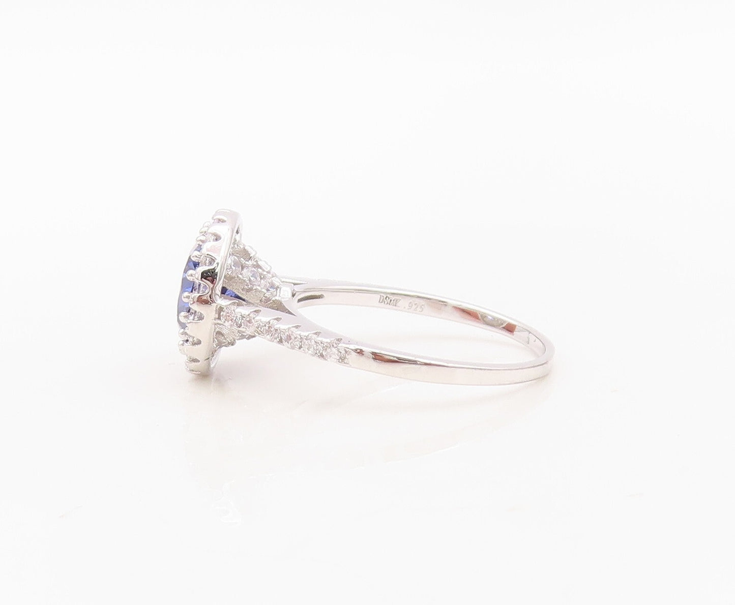 925 Sterling Silver Vintage Ring Round Sapphire & CZ Wedding Ring Sz 7.5 RG30144