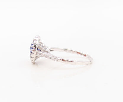 925 Sterling Silver Vintage Ring Round Sapphire & CZ Wedding Ring Sz 7.5 RG30144
