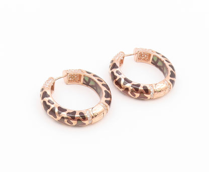 925 Sterling Silver Vintage Earrings Gold Plated CZ Leopard Spot Hoops  EG14522