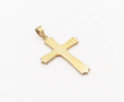 925 Sterling Silver Vintage Pendant Gold Plated CZ Inlay Carved Cross  PT23645