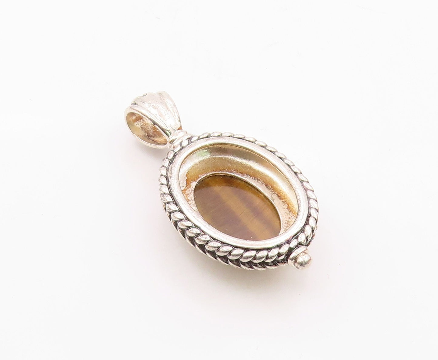 925 Sterling Silver  Vintage Cabochon Cut Tiger's Eye Wheat Pendant  PT17549