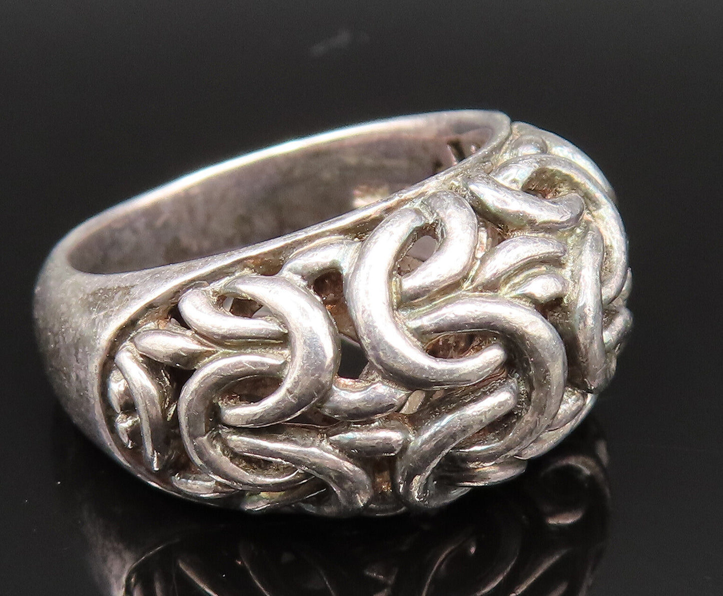 925 Sterling Silver  Vintage Oxidized Celtic Knot Dome Ring Sz 6  RG25364