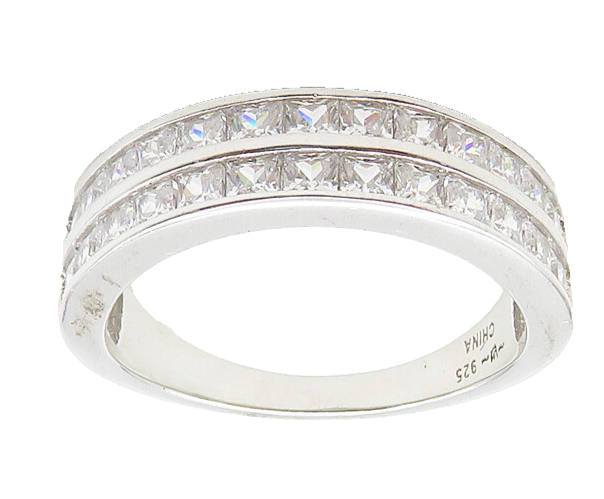 925 Sterling Silver  Sparkling Cubic Zirconia Two Row Band Ring Sz 7  RG17349