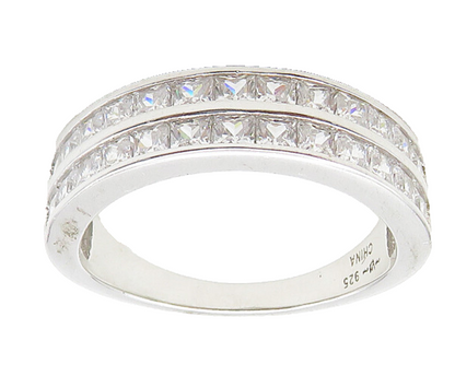 925 Sterling Silver  Sparkling Cubic Zirconia Two Row Band Ring Sz 7  RG17349