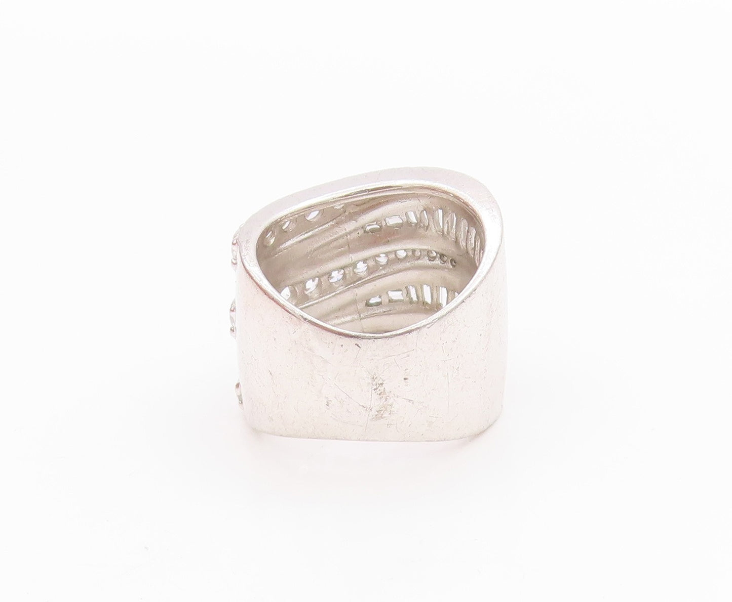 925 Sterling Silver Vintage Ring Rectangle & Round Cut CZ Swirls  Sz 5  RG33314