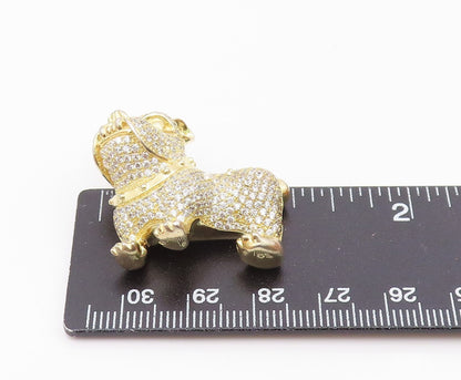 925 Sterling Silver  Cubic Zirconia Encrusted Bull Dog Motif Pendant  PT8007