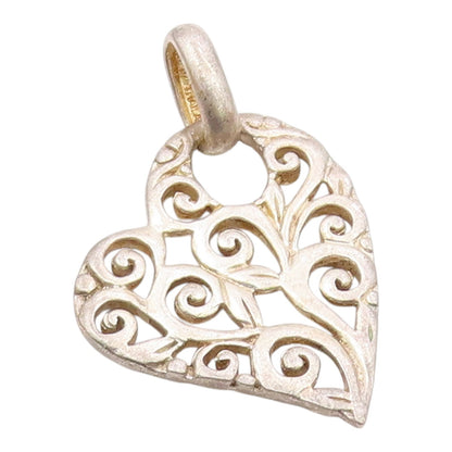 925 Sterling Silver  Vintage Swirl Floral Vine Love Heart Pendant  PT12850