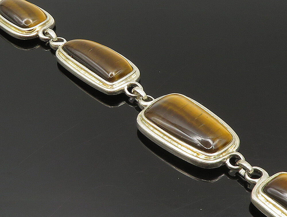 WHITNEY KELLY 925 Silver  Vintage Unique Tiger's Eye Chain Bracelet  BT9448