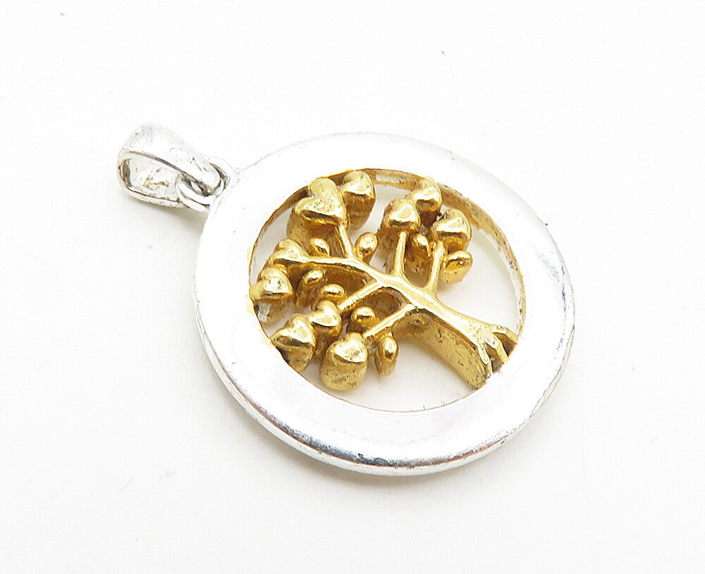 925 Sterling Silver  Petite Two Tone Family Tree Love Quote Pendant  PT7037