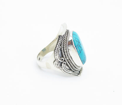 925 Sterling Silver  Cabochon Turquoise Rope Twist Cocktail Ring Sz 6  RG8531