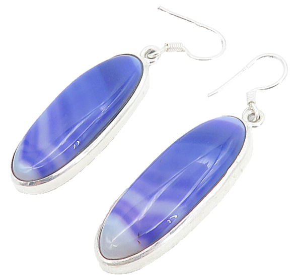 925 Sterling Silver Cabochon Cut Purple Agate Shiny Dangle Earrings EG3020