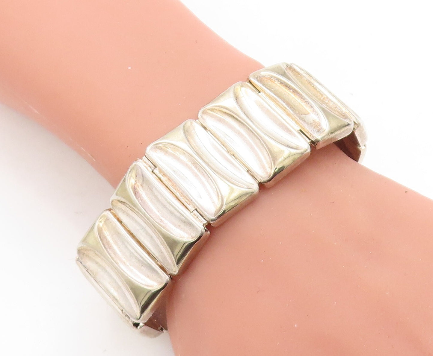 925 Sterling Silver  Vintage Shiny Hollow Panel Link Chain Bracelet  BT1623