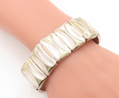 925 Sterling Silver  Vintage Shiny Hollow Panel Link Chain Bracelet  BT1623