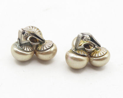 925 Sterling Silver  Vintage Golden Pearls Floral Non Pierce Earrings  EG6018
