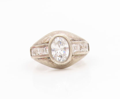 925 Sterling Silver Vintage Ring Oval & Baguette Cut CZ Band  Sz 7  RG34365